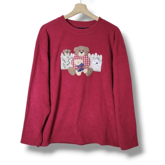 Lighthouse Apparel Sweaters - Vintage Bear Hugs Given Here Cozy Fleece Pullover Casual Grandmacore Wholesome L